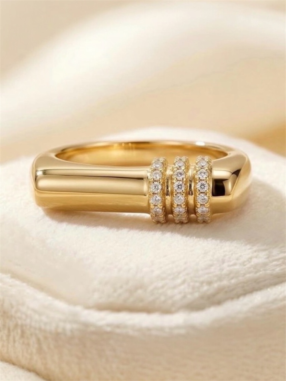 14K Gold Plated Cubic Zirconia Bar Ring | Luxury Minimalist Jewelry